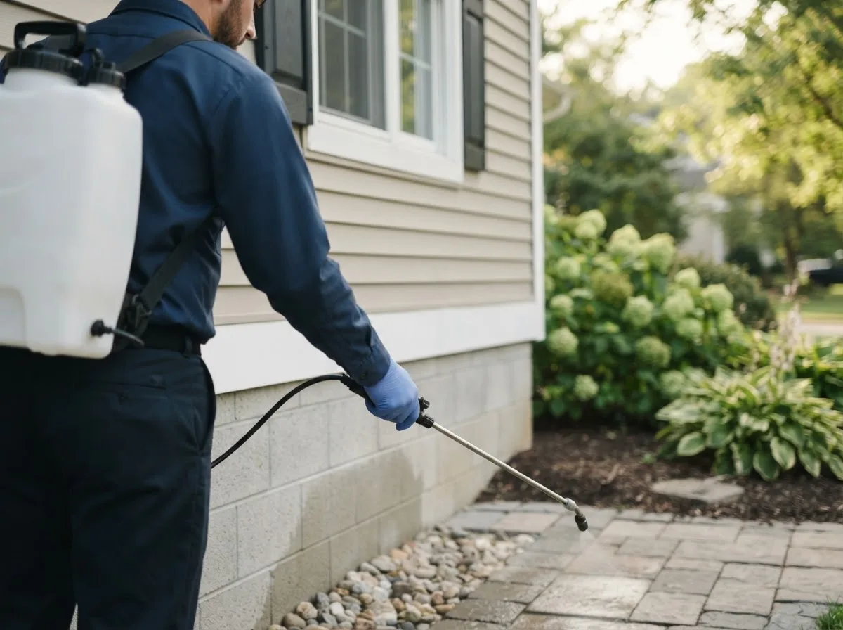 Pest control technician inspecting a home in Williamsport, OH